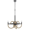 4 Light Candelabra Chandelier | Burlap Accents | Charcoal Gray Metal 24"