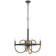 4 Light Candelabra Chandelier | Burlap Accents | Charcoal Gray Metal 24"
