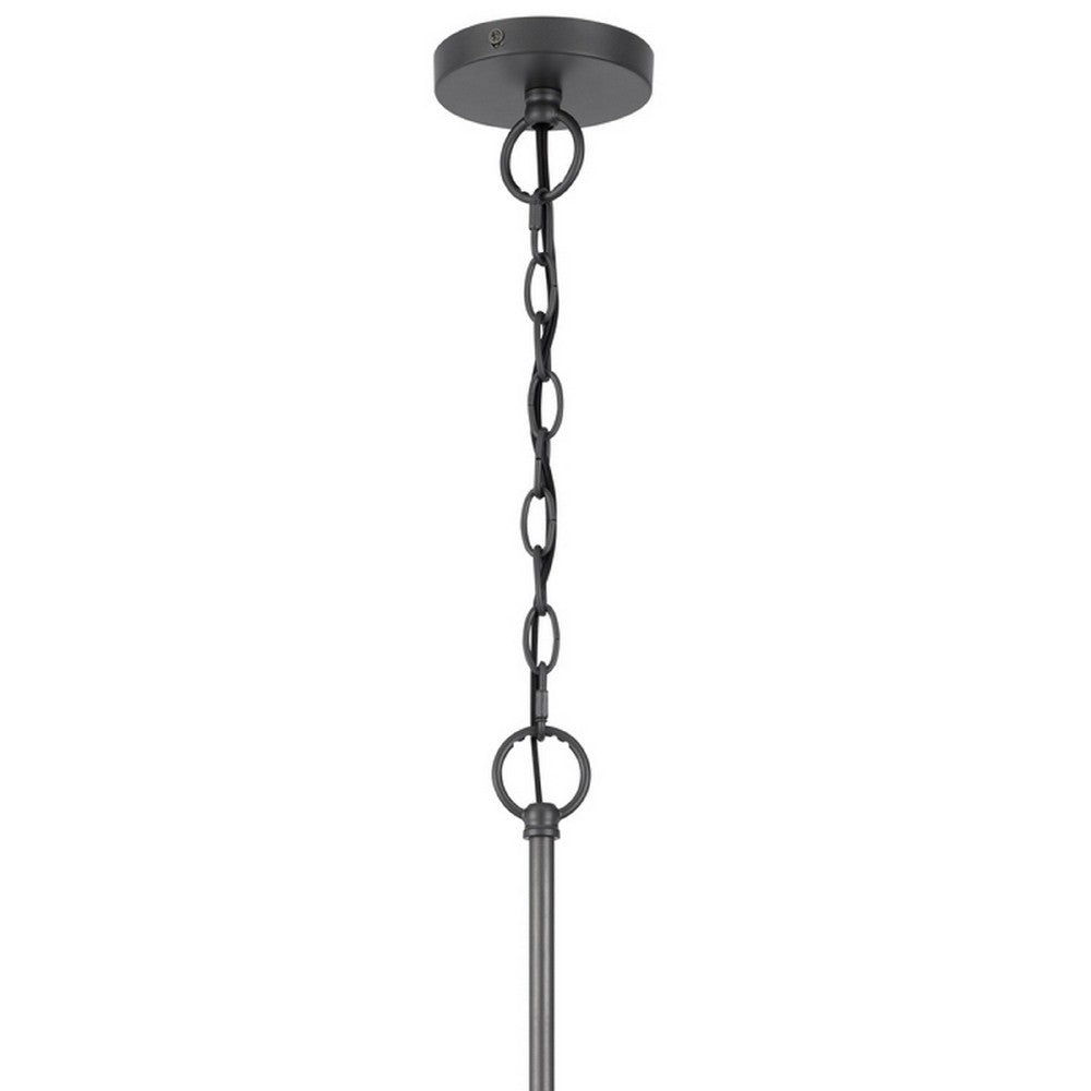 4 Light Candelabra Chandelier | Burlap Accents | Charcoal Gray Metal 24"