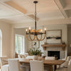 4 Light Candelabra Chandelier | Burlap Accents | Charcoal Gray Metal 24"