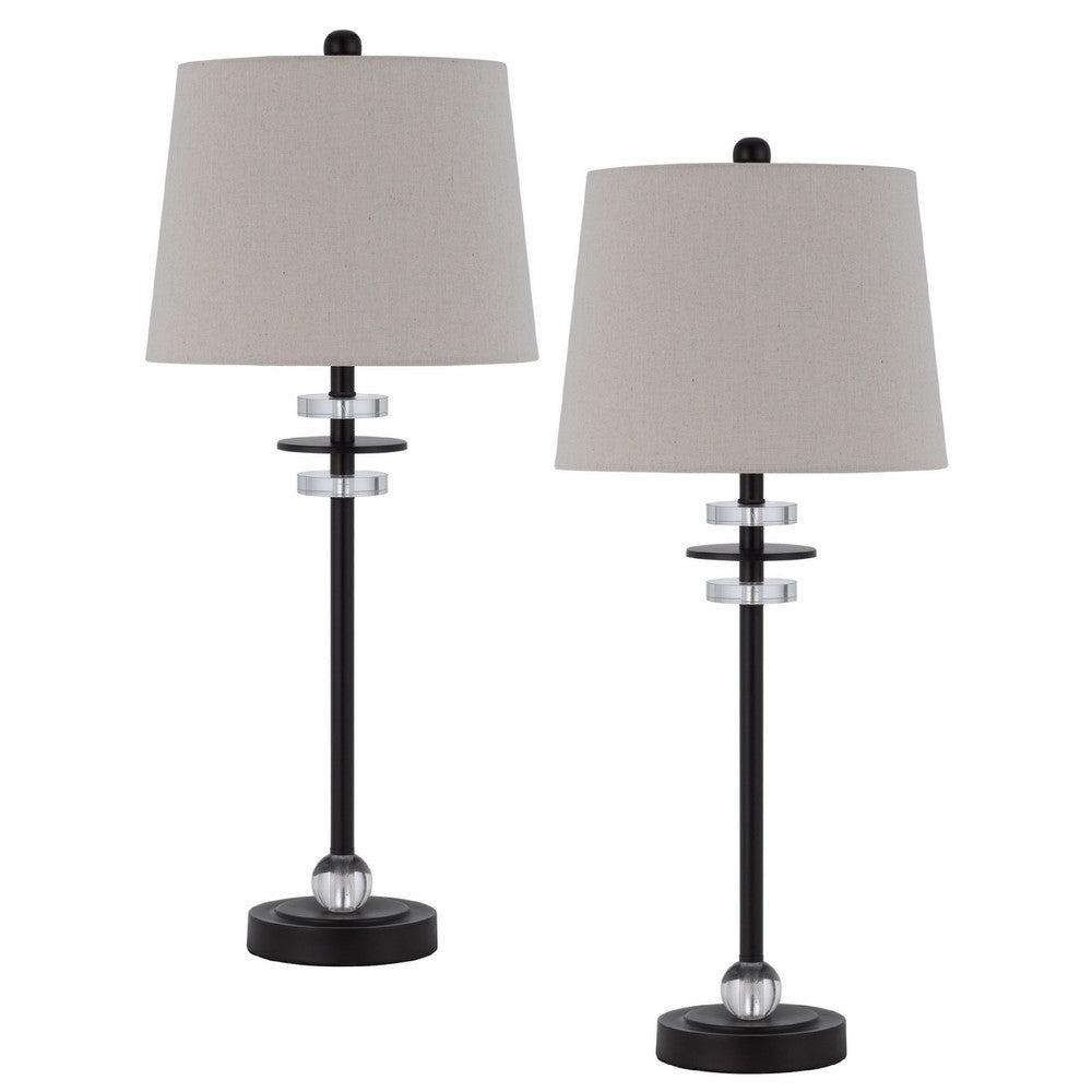 Tika Table Lamp Set of 2 | Crystal Rings & Black Metal Ball | Fabric Shade