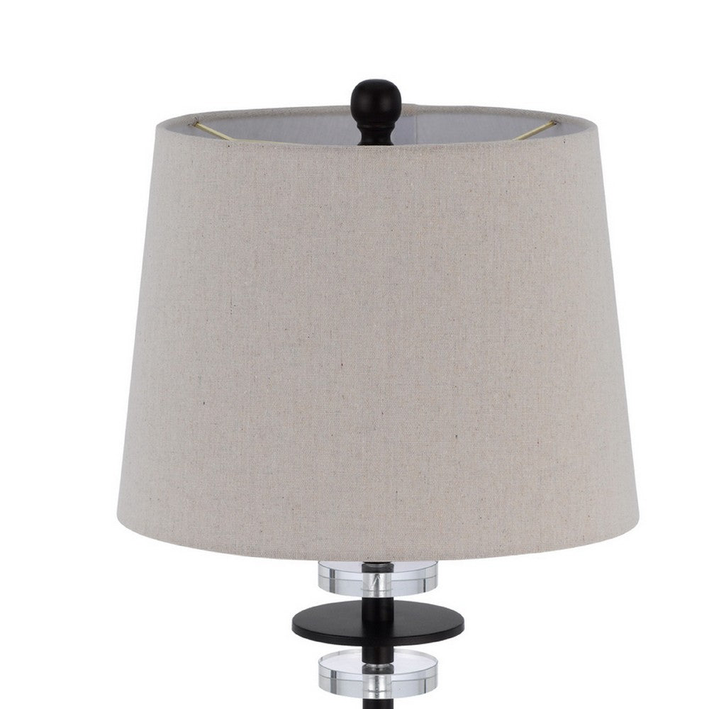 Tika Table Lamp Set of 2 | Crystal Rings & Black Metal Ball | Fabric Shade