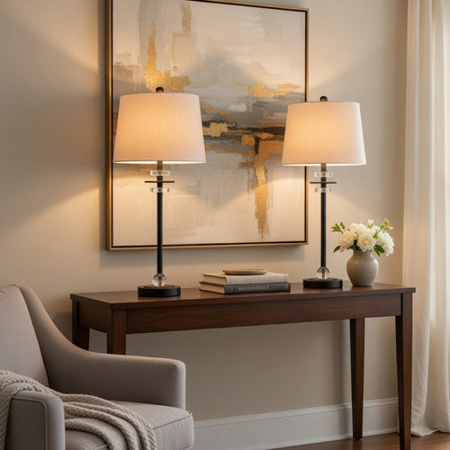 Tika Table Lamp Set of 2 | Crystal Rings & Black Metal Ball | Fabric Shade