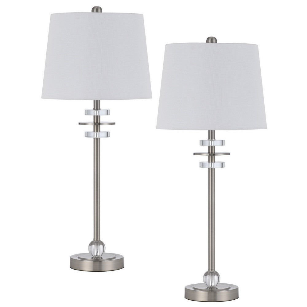 Tika Table Lamp Set of 2 | Crystal Rings & Brushed Steel | Fabric Shade