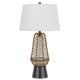 Lantern Table Lamp with Night Light | Burlap Wrapped Glass Body | Gray Metal