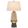 Lantern Table Lamp with Night Light | Burlap Wrapped Glass Body | Gray Metal