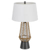 Lantern Table Lamp with Night Light | Burlap Wrapped Glass Body | Gray Metal