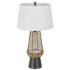 Lantern Table Lamp with Night Light | Burlap Wrapped Glass Body | Gray Metal