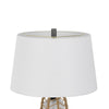 Lantern Table Lamp with Night Light | Burlap Wrapped Glass Body | Gray Metal