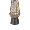 Lantern Table Lamp with Night Light | Burlap Wrapped Glass Body | Gray Metal