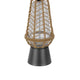 Lantern Table Lamp with Night Light | Burlap Wrapped Glass Body | Gray Metal