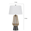 Lantern Table Lamp with Night Light | Burlap Wrapped Glass Body | Gray Metal