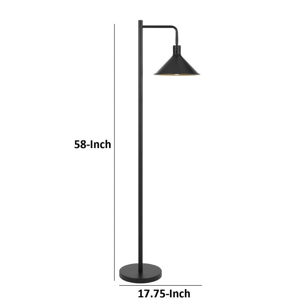 Floor Lamp | Adjustable Head with Hanging Cone Shade | Retro Black Metal