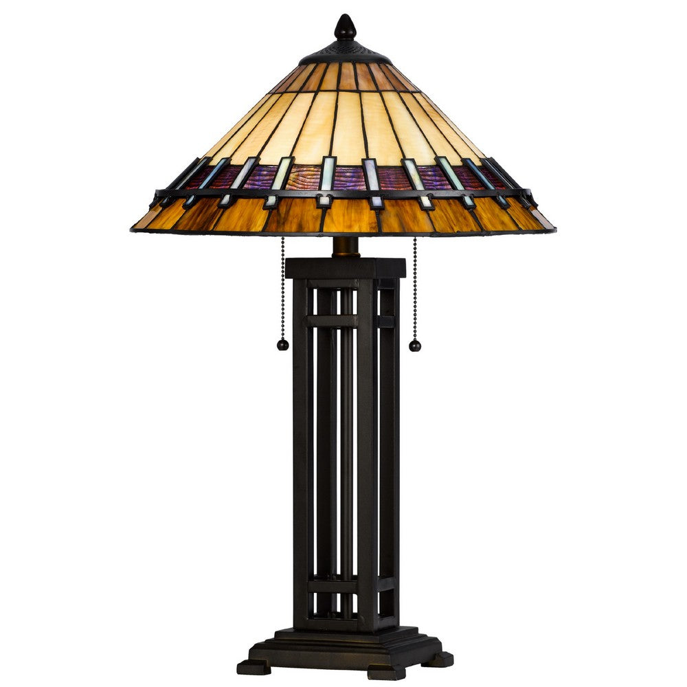 Eli Table Lamp | Tiffany Stained Glass Shade | Hand Painted Design | Bronze