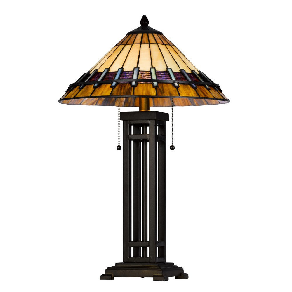 Eli Table Lamp | Tiffany Stained Glass Shade | Hand Painted Design | Bronze