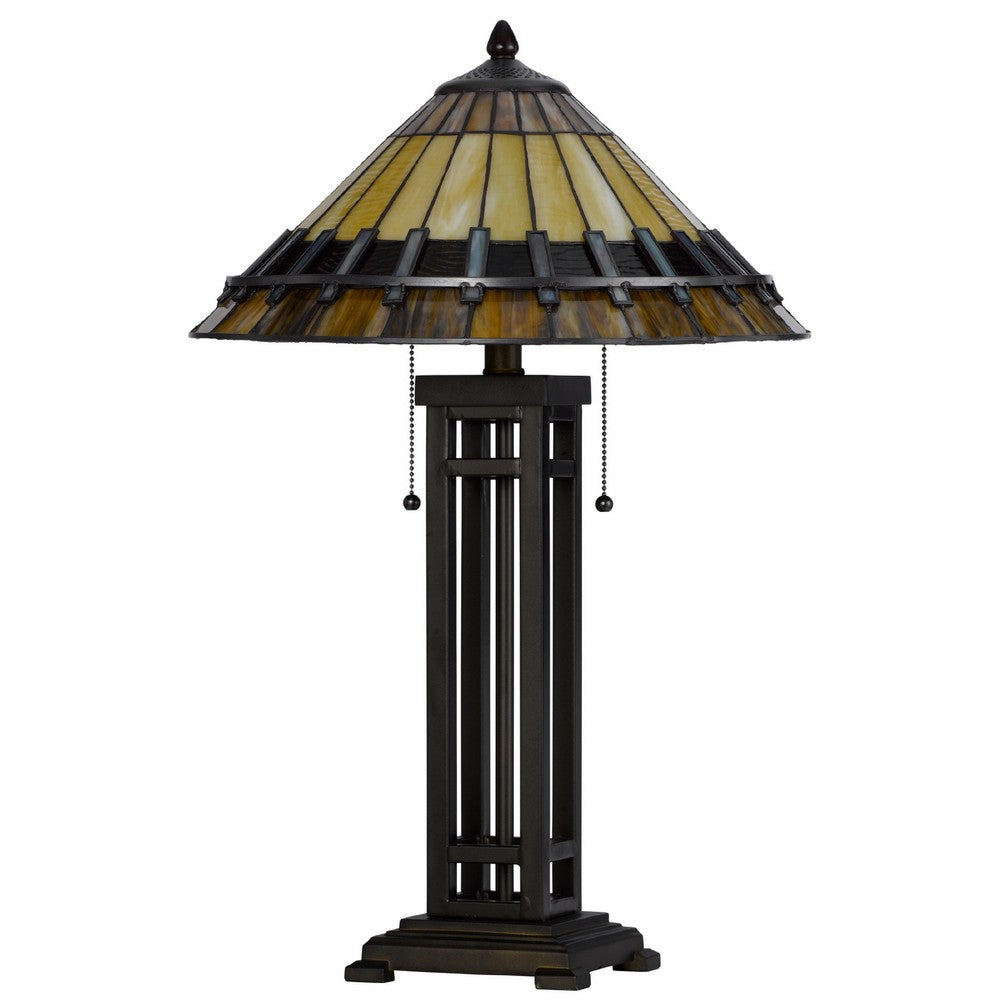Eli Table Lamp | Tiffany Stained Glass Shade | Hand Painted Design | Bronze