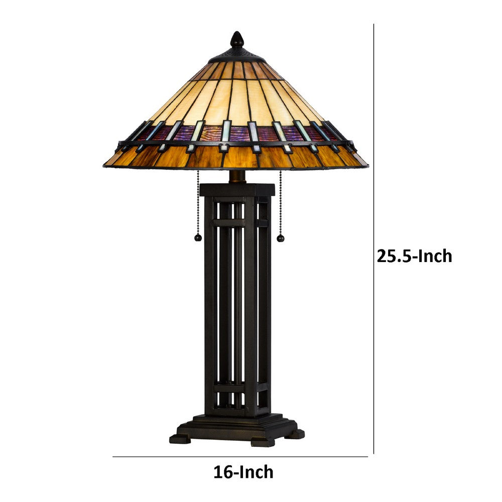 Eli Table Lamp | Tiffany Stained Glass Shade | Hand Painted Design | Bronze