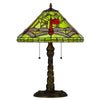 Eli Table Lamp with Tiffany Glass Shade Painted Green Dragonfly | Brass