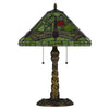 Eli Table Lamp with Tiffany Glass Shade Painted Green Dragonfly | Brass