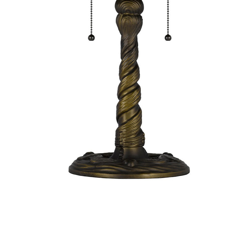 Eli Table Lamp with Tiffany Glass Shade Painted Green Dragonfly | Brass
