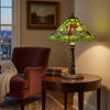 Eli Table Lamp with Tiffany Glass Shade Painted Green Dragonfly | Brass