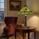 Eli Table Lamp with Tiffany Glass Shade Painted Green Dragonfly | Brass