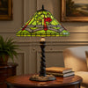 Eli Table Lamp with Tiffany Glass Shade Painted Green Dragonfly | Brass