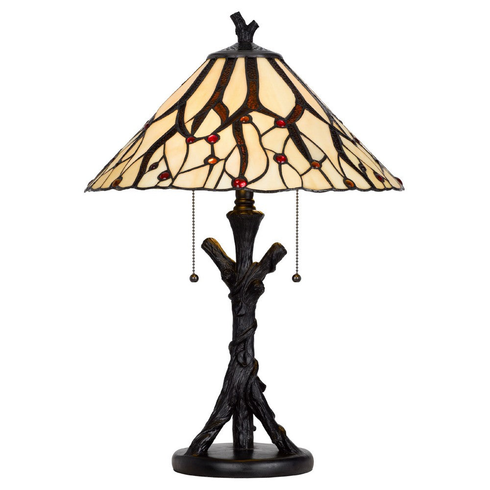 Eli Tiffany Glass Table Lamp | Hand Painted Leaf & Wine Shade | Bronze
