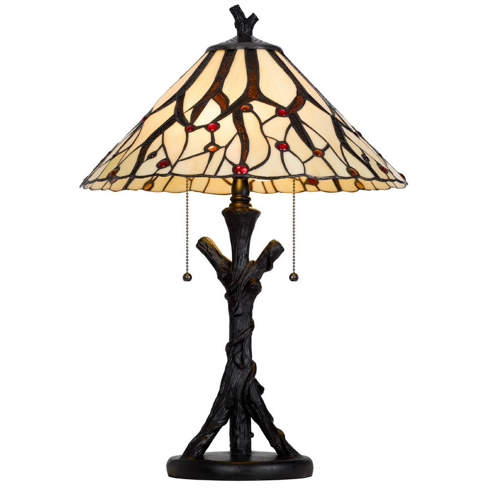 Eli Tiffany Glass Table Lamp | Hand Painted Leaf & Wine Shade | Bronze
