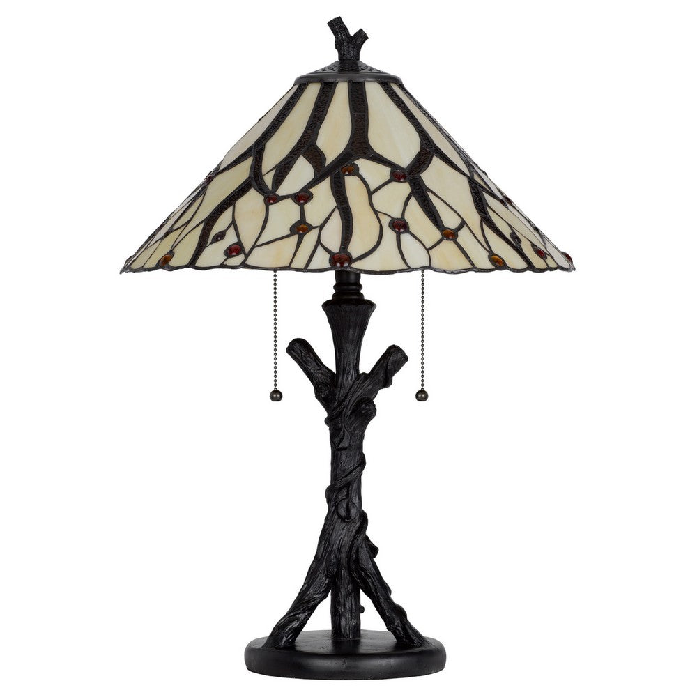 Eli Tiffany Glass Table Lamp | Hand Painted Leaf & Wine Shade | Bronze