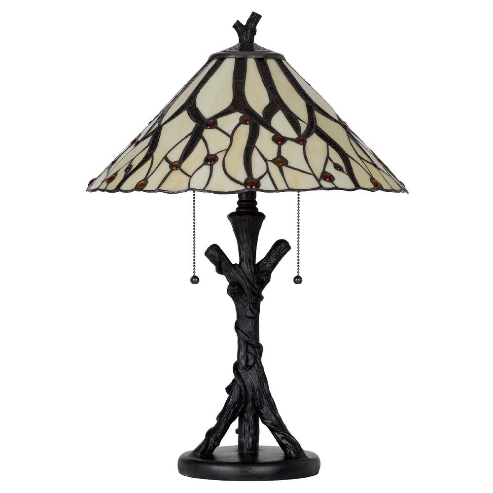 Eli Tiffany Glass Table Lamp | Hand Painted Leaf & Wine Shade | Bronze