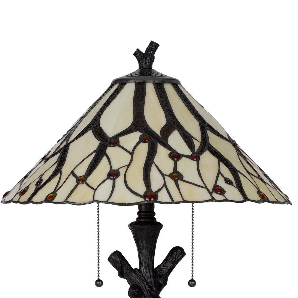 Eli Tiffany Glass Table Lamp | Hand Painted Leaf & Wine Shade | Bronze
