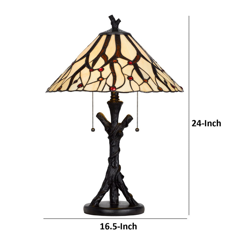 Eli Tiffany Glass Table Lamp | Hand Painted Leaf & Wine Shade | Bronze
