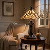 Eli Tiffany Glass Table Lamp | Hand Painted Leaf & Wine Shade | Bronze