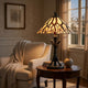 Eli Tiffany Glass Table Lamp | Hand Painted Leaf & Wine Shade | Bronze