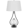 Table Lamp with Nightlight | Teardrop Diamond Design Glass Body | Gray Metal