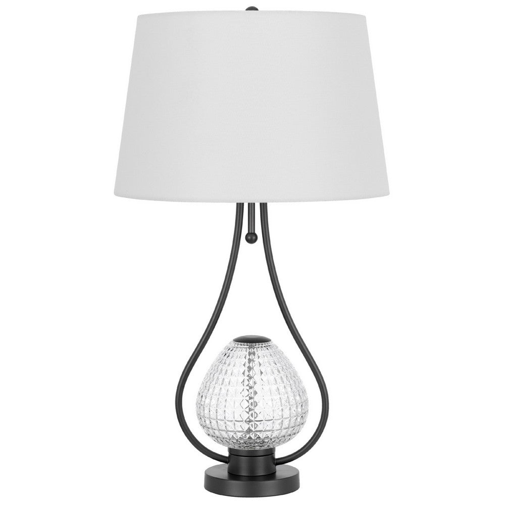 Table Lamp with Nightlight | Teardrop Diamond Design Glass Body | Gray Metal