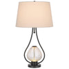 Table Lamp with Nightlight | Teardrop Diamond Design Glass Body | Gray Metal