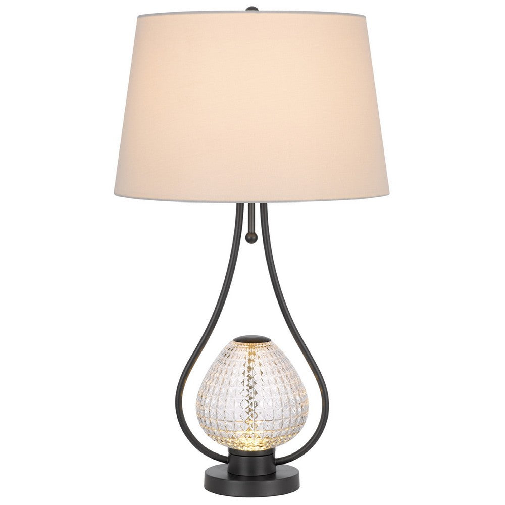 Table Lamp with Nightlight | Teardrop Diamond Design Glass Body | Gray Metal