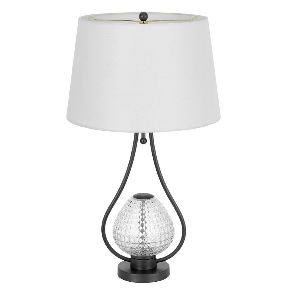Table Lamp with Nightlight | Teardrop Diamond Design Glass Body | Gray Metal