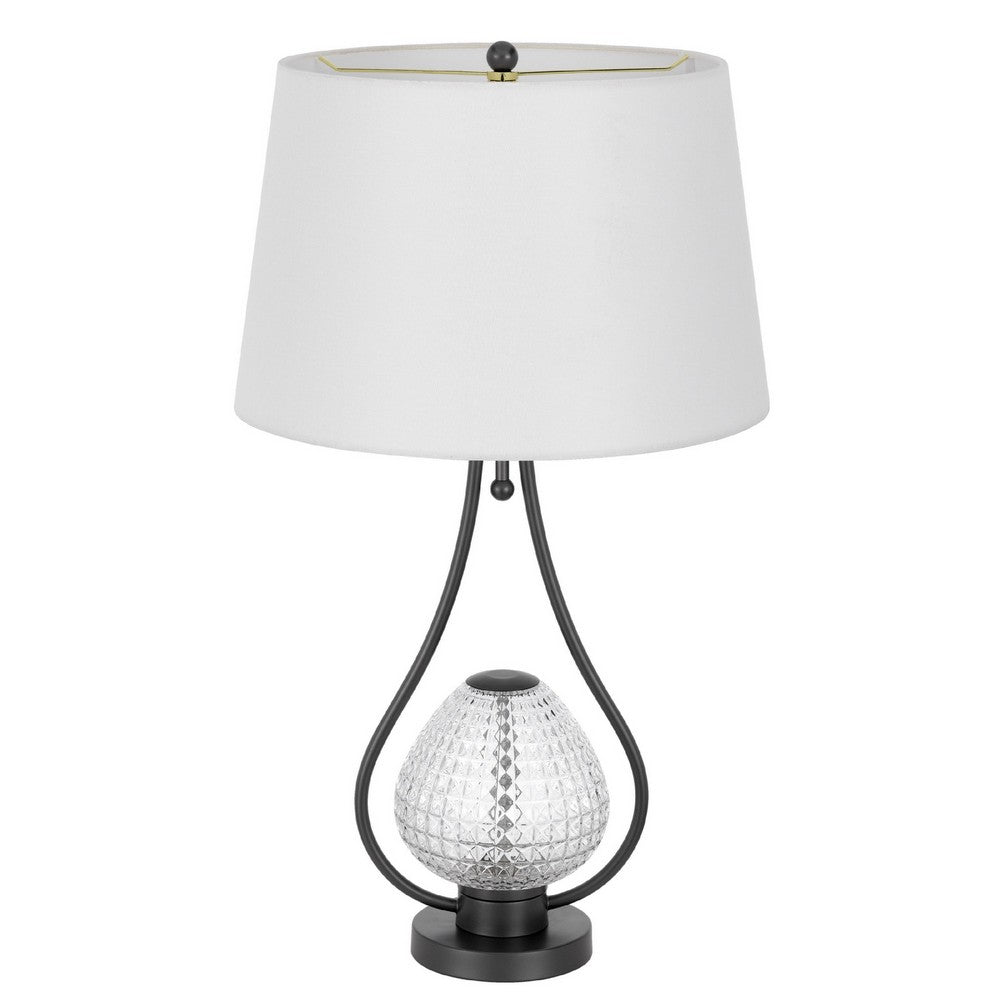 Table Lamp with Nightlight | Teardrop Diamond Design Glass Body | Gray Metal