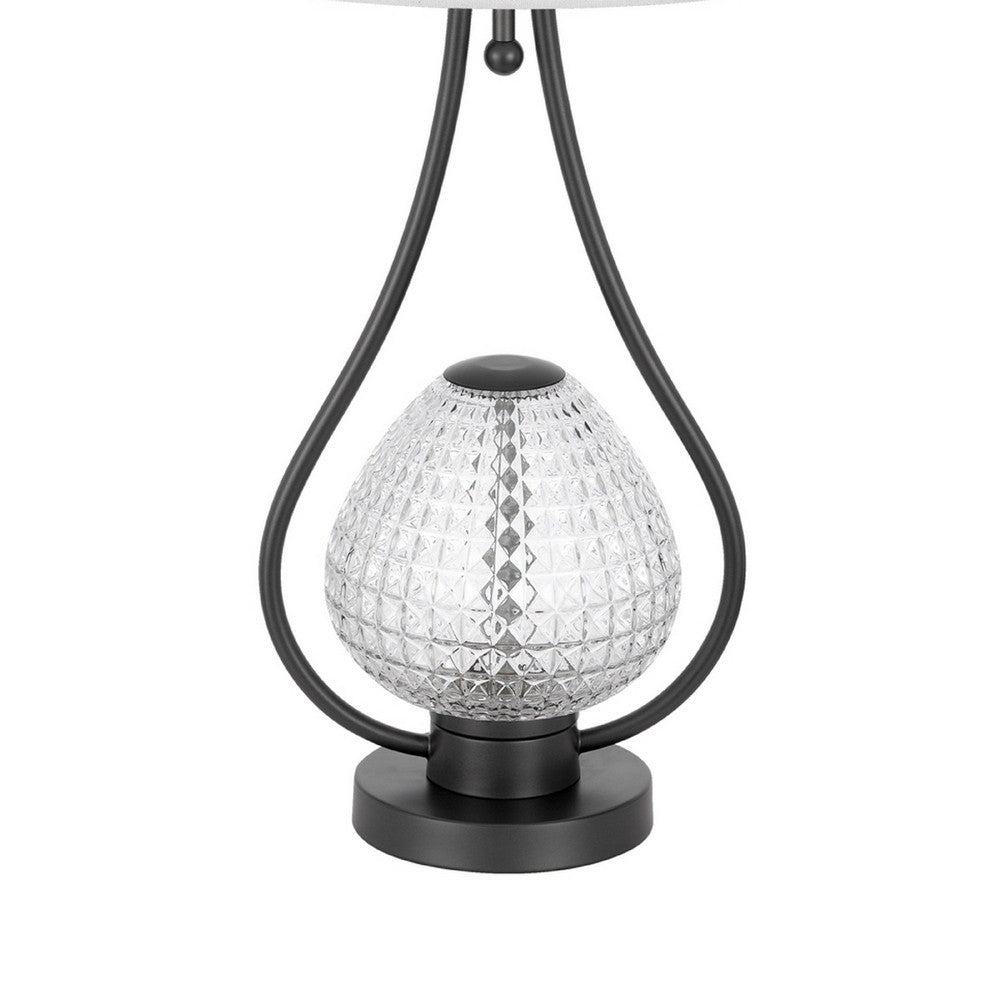 Table Lamp with Nightlight | Teardrop Diamond Design Glass Body | Gray Metal