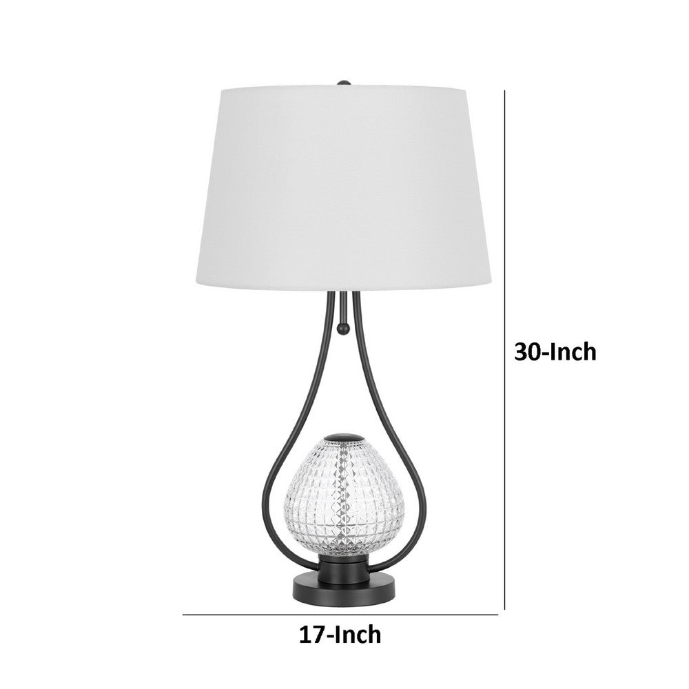 Table Lamp with Nightlight | Teardrop Diamond Design Glass Body | Gray Metal
