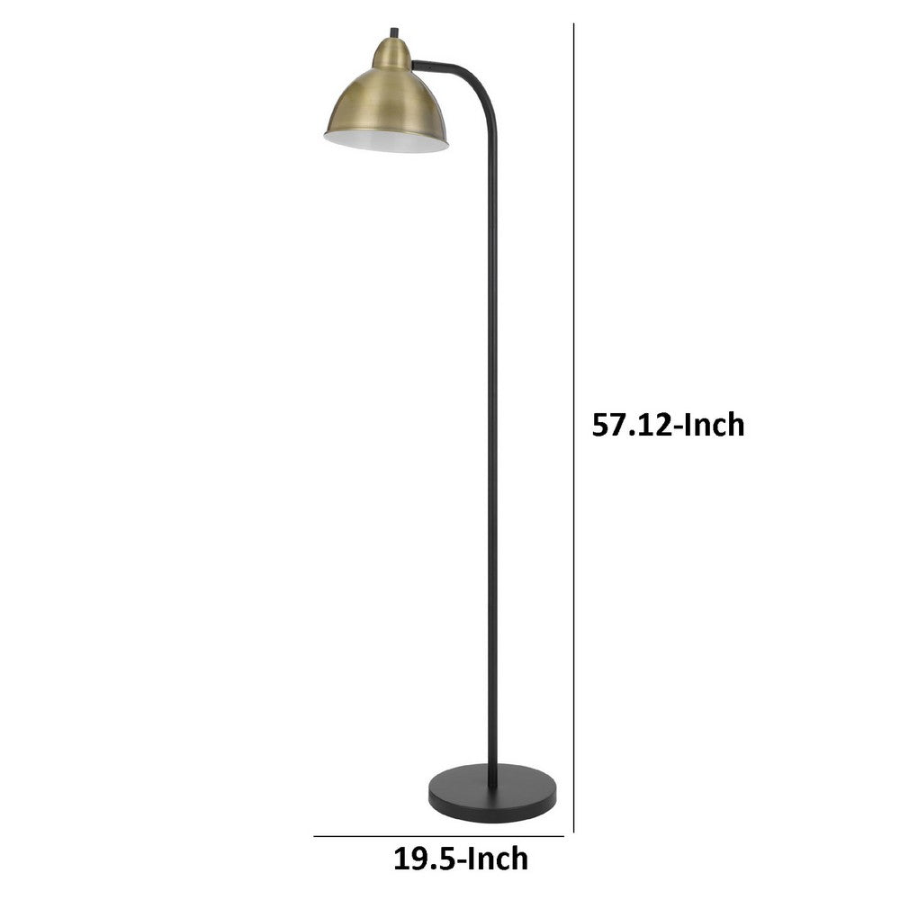 Floor Lamp | Vintage Style Dome Shade | Industrial Black & Antique Brass