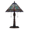 Eli Table Lamp | 15" Tiffany Glass Shade | Blue Red Dragonfly Design | Bronze