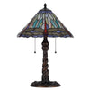 Eli Table Lamp | 15" Tiffany Glass Shade | Blue Red Dragonfly Design | Bronze