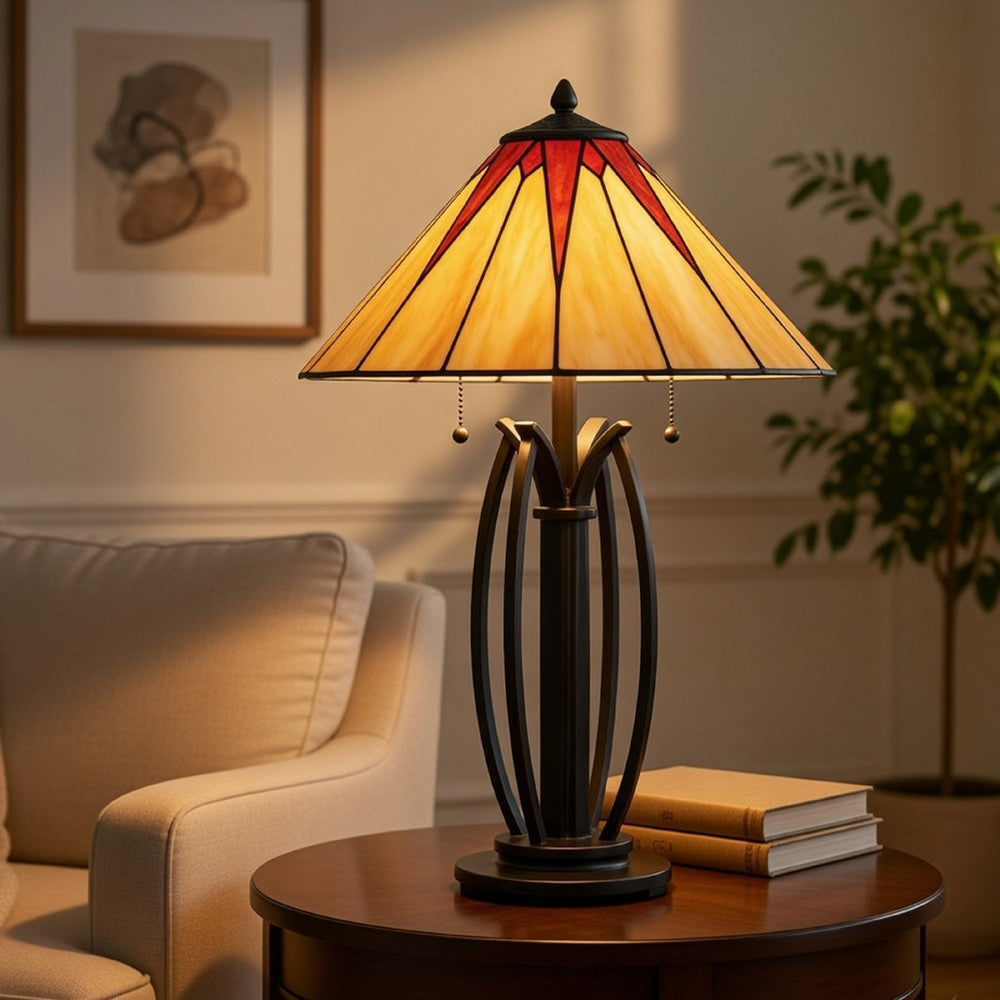 Eli Table Lamp | 17" Stained Tiffany Glass Shade | Bronze Meta, Resin