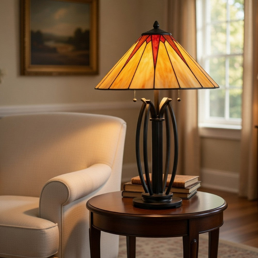 Eli Table Lamp | 17" Stained Tiffany Glass Shade | Bronze Meta, Resin