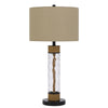32" Table Lamp | Rippled Glass Body with Rope Accents | Burlap Shade | Metal Base