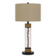 32" Table Lamp | Rippled Glass Body with Rope Accents | Burlap Shade | Metal Base